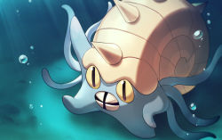 air_bubble animal_focus bubble commentary_request gen_1_pokemon light_rays naoki_eguchi nintendo no_humans omastar pokemon pokemon_(creature) shell solo spikes underwater yellow_eyes
