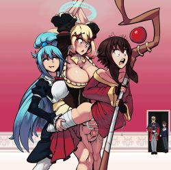 10s 2boys 3futa animated animated_gif aqua_(konosuba) aqua_hair blonde_hair blue_eyes boxman breasts brown_hair cleavage cum darkness_(konosuba) dress ejaculation futa_with_futa futanari heavy_breathing highres impregnation internal_cumshot kono_subarashii_sekai_ni_shukufuku_wo! large_breasts long_hair love_train maid maid_headdress megumin multiple_boys multiple_futa penis_under_another&#039;s_clothes ponytail sex short_hair slideshow_animation small_breasts stomach_bulge testicles thigh_sex vaginal