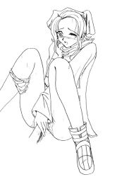 1boy 1girl artist_request boots clothing_aside coat dominique_cross headscarf hetero mole monochrome one_eye_closed panties panties_aside penis sex short_hair sitting sketch the_bouncer uncensored underwear vaginal wink
