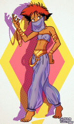Rule 34 | 1girl, armlet, bangle, bare shoulders, barefoot, blush stickers, bracelet, cleft of venus, cowboy bebop, dark-skinned female, dark skin, edward wong hau pepelu tivrusky iv, harem outfit, highres, jewelry, nipples, nude, orange hair, pussy, see-through clothes, see-through legwear, see-through shirt, shirt, skajrzombie, smile, solo, veins