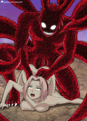 4_tails absurdres anal artyum99 censored forced haruno_sakura highres holding huge_penis kitsune kyuubi large_penis monster mosaic_censoring multiple_tails naruto naruto_(series) nipples nude penis pink_hair rape sex sex_from_behind tagme tail
