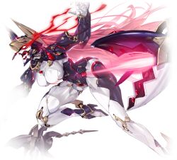 1girl android breasts eye_trail glowing glowing_eye glowing_eyes helmet high_heels humanoid_robot joints large_breasts light_trail long_hair mecha mecha_musume mechanical_ears mechanical_tail official_art open_mouth pink_hair red_eyes red_hair robot robot_joints science_fiction solo starward tail transparent_background valkia_(starward) very_long_hair wings