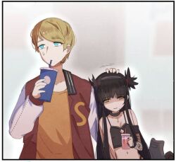 1boy 1girl black_hair blonde_hair blue_eyes goth_the_girl_and_the_jock gothic_lolita lolita_fashion long_hair tyler_(goth_the_girl_and_the_jock) yellow_eyes