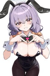 1girl animal_ear_hairband animal_ears atsuko_(blue_archive) black_bow black_bowtie black_hairband black_leotard black_pantyhose blue_archive bow bowtie braid breasts fake_animal_ears grey_halo hair_between_eyes hair_bow hairband halo highleg highleg_leotard highres large_breasts leotard long_hair looking_at_viewer orange_bow pantyhose playboy_bunny purple_hair rabbit_ear_hairband rabbit_ears rabbit_tail red_eyes sashu_(thershr6s) smile solo strapless strapless_leotard tail traditional_bowtie twin_braids white_wrist_cuffs wrist_cuffs