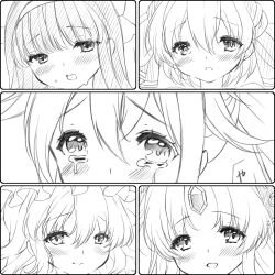 Rule 34 | 5girls, blush, character request, close-up, crossover, hair ribbon, half-closed eyes, highres, long hair, looking at viewer, monochrome, multiple girls, nakoruru, nude, open mouth, ribbon, samurai spirits, short hair, sketch, smile, snk, sweat, tears, the king of fighters, tongue, touhou, traditional media, yakumo yukari