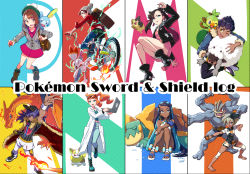 Rule 34 | 3boys, 5girls, aqua hair, bea (pokemon), black hair, blue eyes, brown hair, charizard, commentary request, copyright name, dark-skinned female, dark-skinned male, dark skin, drednaw, electricity, fire, flame-tipped tail, gen 1 pokemon, gen 4 pokemon, gen 8 pokemon, gloria (pokemon), green eyes, grey eyes, grey hair, grookey, hop (pokemon), leon (pokemon), machamp, marnie (pokemon), morpeko, morpeko (full), multicolored hair, multiple boys, multiple girls, nessa (pokemon), nintendo, orange eyes, orange hair, pokemon, pokemon (creature), pokemon swsh, purple hair, rotom, rotom bike, scorbunny, sobble, sonia (pokemon), tail, two-tone hair, victor (pokemon), water, wedo, wooloo, yamper
