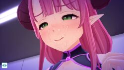 1boy 1girl 3d animated breasts breasts_out captain_(shangri-la_drive) cum cum_on_body dragon_girl dragon_horns ejaculation eltlinde_(shangri-la_drive) facial game game_cg grabbing_own_breast hetero highres horns huge_breasts monster_girl paizuri pink_hair screencap shangri-la_drive sound tagme tongue tongue_out video video_game