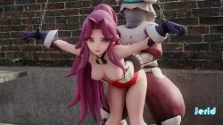 1boy 1girl 3d angela_(seiken_densetsu_3) animated artist_name bound bound_wrists breasts breasts_out brick_wall censored chain chained_wrists cleft_of_venus cum cum_in_pussy cumdrip gloves green_eyes hetero jerid_oiso leotard long_hair moaning mosaic_censoring penis pointy_ears prison purple_gloves purple_hair pussy rape red_leotard seiken_densetsu seiken_densetsu_3 sex sex_from_behind square_enix tagme thighs ugoira vaginal very_long_hair video watermark