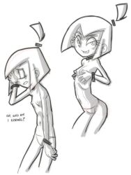 1girl bracelet breasts choker closed_eyes danny_phantom facepalm greyscale grin jewelry looking_at_viewer monochrome multiple_views navel nickelodeon nipples panties ponytail sam_manson short_hair simon_(artist) simple_background small_breasts smile teeth topless_female underwear white_background