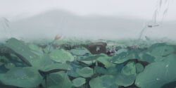 2boys black_hair black_hanfu boat bud bug chinese_clothes dragonfly fog hanfu headband high_ponytail holding holding_umbrella insect lan_wangji long_hair long_sleeves lotus_leaf lying modao_zushi mountain multiple_boys oil-paper_umbrella on_side ponytail rain sitting thatched_roof topknot umbrella watercraft wei_wuxian white_hanfu white_headband white_umbrella wide_shot wide_sleeves xianduguaitan