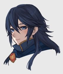 1girl blue_eyes blue_hair fire_emblem fire_emblem_awakening grey_background hair_between_eyes highres long_hair looking_at_viewer lucina_(fire_emblem) nintendo portrait simple_background solo zuzu_(ywpd8853)
