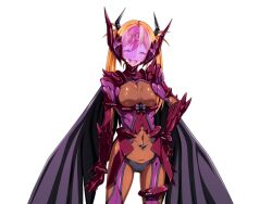 1girl armor assault_visor black_cape black_panties blonde_hair bodysuit breasts cape closed_eyes dark_shine fake_horns game_cg gentle_sasaki hand_on_own_hip helmet horned_helmet horns large_breasts large_variant_set long_hair medium_breasts non-web_source official_art open_mouth orange_hair panties shindou_hikari skin_tight smile solo soukou_senki_prism_reica soukou_senki_prism_shine transparent_background twintails underwear variant_set wing_cape