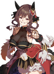 absurdres animal_ears breasts cleavage ear_covers gentildonna_(umamusume) gloves highres horse_ears horse_girl horse_tail looking_at_viewer red_eyes tail tuomali umamusume white_background white_gloves