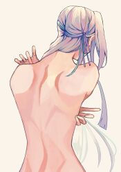 1girl absurdres back bare_back edelgard_von_hresvelg fire_emblem fire_emblem:_three_houses from_behind hashtag-only_commentary highres long_hair nintendo nude ponzuponta39 simple_background solo white_background white_hair