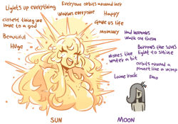 2girls english_text moon multiple_girls murgoten sun