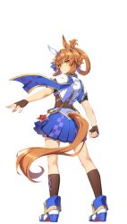 Rule 34 | 1girl, animal ears, artist request, blue scarf, blue shoes, blue skirt, breasts, brown gloves, brown hair, closed mouth, ear covers, fingerless gloves, full body, furioso (umamusume), gloves, hair ornament, highres, horse ears, horse girl, horse tail, looking at viewer, medium breasts, multicolored shoes, official art, red star, scarf, shoes, sidelocks, single ear cover, skirt, solo, standing, star (symbol), tail, thighs, transparent background, umamusume, white shoes, yellow eyes