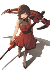 dress grey_eyes high_heels red_dress ruby_rose rwby scythe short_hair