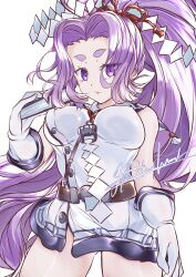 Rule 34 | 1girl, absurdly long hair, absurdres, big hair, breasts, curtained hair, dress, folded fan, folding fan, gloves, hand fan, hatsuharu (kancolle), hatsuharu kai ni (kancolle), highres, hikimayu, kantai collection, large breasts, long hair, matsurika (harusutain), medium breasts, ponytail, purple eyes, purple hair, sailor dress, shide, short eyebrows, signature, sleeveless, sleeveless dress, solo, very long hair, white gloves