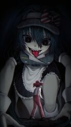 2girls absurdres all_fours alternate_costume alternate_eye_color apron black_eyes black_shoes blue_hair blue_hat bow breasts buttons collared_shirt confetti diagonal-striped_bow double-breasted drill_hair drooling eye_contact eye_reflection fingernails frilled_apron frills full_body giant giantess gloves hair_between_eyes hat hat_bow hatsune_miku highres kasane_teto kepi kneehighs long_hair looking_at_another medium_breasts mesmerizer_(vocaloid) military_hat multiple_girls nuk2_owo pants pinstripe_hat puffy_short_sleeves puffy_sleeves red_bow red_hat red_pants reflection sailor_collar sharp_teeth shirt shoes short_sleeves sleeves_rolled_up socks solid_circle_eyes striped_clothes striped_shirt teeth tile_floor tiles tongue tongue_out twin_drills twintails two-tone_bow utau visor_cap vocaloid waist_apron white_apron white_bow white_sailor_collar white_shirt white_socks white_wrist_cuffs wrist_cuffs yellow_gloves