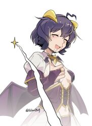 1girl blood breasts closed_eyes guagua977 magia_baiser mahou_shoujo_ni_akogarete nosebleed purple_eyes simple_background small_breasts smile solo thumbs_up upper_body white_background