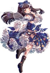 1girl absurdres ass black_boots bloomers blue_bra blue_dress blue_panties blue_ribbon boots bra brown_eyes brown_hair crossed_bandaids dress fairy_wings frilled_dress frilled_ribbon frilled_sleeves frills game_cg hair_ribbon highres injury kumio long_hair non-web_source panties radar_dish ribbon star_(symbol) star_sapphire tachi-e teardrop torn_boots torn_clothes torn_dress torn_footwear torn_sleeves touhou touhou_blooming_chaos underwear white_bloomers white_sleeves wings