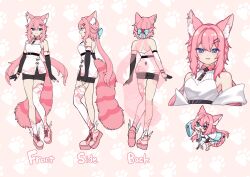 Rule 34 | alicia cotton, animal ears, black gloves, blue bow, blue bowtie, blue eyes, bow, bowtie, cat ears, cat girl, reference sheet, coat, fingerless gloves, gloves, hardcoa v, highres, indie virtual youtuber, looking at viewer, pink hair, shoes, short hair, smile, tail, thighhighs, winged footwear