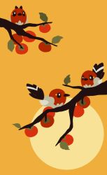 animal_focus berry bird branch bright_pupils fletchling full_body gen_6_pokemon nintendo no_humans orange_background perching pokemon pokemon_(creature) satsumapotato simple_background white_pupils