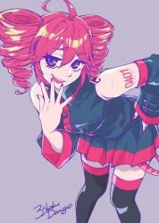 Rule 34 | 1girl, 3sanshokudango3, ahoge, arm tattoo, artist name, bent over, boots, breast pocket, breasts, character name, commentary request, detached sleeves, drill hair, feet out of frame, grey background, grey boots, grey shirt, grey skirt, hand on own hip, headphones, highres, kasane teto, kasane teto (utau), leaning forward, looking at viewer, looking to the side, multicolored eyes, number tattoo, open mouth, pink eyes, pink hair, pink nails, pink trim, pleated skirt, pocket, purple eyes, shirt, skirt, sleeveless, sleeveless shirt, small breasts, solo, tattoo, teeth, thigh boots, thighhighs, twin drills, upper teeth only, utau, zettai ryouiki