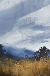 Rule 34 | artist name, day, grass, landscape, mountainous horizon, no humans, original, outdoors, painterly, scenery, signature, tall grass, tree, zandra