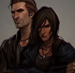1boy 1girl black_hair brown_hair fanart_digital harry_flynn long_hair looking_at_viewer naughty_dog source_request uncharted