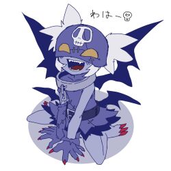 Rule 34 | 1girl, belt, claws, digimon, digimon (creature), gerusyu, gloves, ladydevimon, looking at viewer, mask, mesugaki, oridigi, original, picodevimon, sharp teeth, solo, teeth