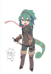 1girl absurdres cecile_(porforever) highres lizard lizard_tail long_tongue red_eyes red_miso tagme tail tongue tongue_out