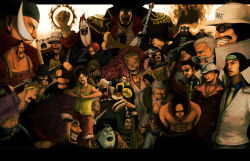 1girl 6+boys abs amputee axe bad_id bad_pixiv_id bandana bartholomew_kuma bear beard bepo black_hair blonde_hair blue_hair blue_skin boa_hancock borsalino_(kizaru) breasts buggy_the_clown cape cigar cleavage clown koby_(one_piece) colored_skin copyright_name crocodile_(one_piece) daz_bones donquixote_doflamingo dracule_mihawk earrings edward_newgate emporio_ivankov epic everyone facial_hair flower_sword_vista formal_clothes freckles galdino gecko_moria glasses grin hat headband helmeppo highres hook hook_hand horns inazuma_(one_piece) jewelry jinbe_(one_piece) jozu kuzan_(aokiji) long_coat long_hair long_sideburns marco_(one_piece) marineford marshall_d._teach meta_gun monkey_d._garp monkey_d._luffy monster_boy multiple_boys muscular mustache necklace one_piece portgas_d._ace red_hair red_nose ring sakazuki_(akainu) salome_(one_piece) scar scissors sengoku_(one_piece) sentoumaru shanks_(one_piece) sharp_teeth short_hair sideburns smile smoker_(one_piece) smoking snake straw_hat suit sunglasses sword tashigi tattoo teeth tongue trafalgar_law weapon white_hair white_skin yoru_(one_piece) yoru_(sword)