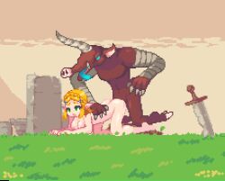 1boy 1girl animated animated_gif bare_legs barefoot blonde_hair breasts completely_nude doggystyle feet hetero interspecies moblin monster nintendo nipples noscium nude outdoors penis pixel_art pointy_ears princess princess_zelda rape sex sex_from_behind short_hair the_legend_of_zelda the_legend_of_zelda:_tears_of_the_kingdom