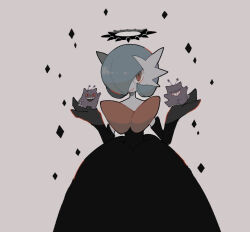 Rule 34 | alternate color, bad id, bad twitter id, black dress, black gloves, blue hair, bob cut, colored skin, dress, elbow gloves, gardevoir, gen 1 pokemon, gen 3 pokemon, gengar, gloves, grey background, hair over one eye, kurosuke (krsk 8x8x), mega gardevoir, mega pokemon, nintendo, orange eyes, pokemon, pokemon (creature), shiny pokemon, simple background, white skin