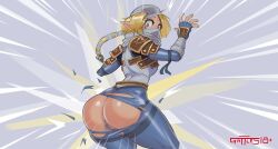 1girl accidental_exposure anus armor ass bad_tag blonde_hair braid breasts crotchless female female_focus fingerless_gloves gattles gloves huge_ass looking_at_viewer looking_back ninja nintendo no_panties pussy red_eyes sheik small_breasts solo solo_focus stealth_chest_guard stealth_tights surprised the_legend_of_zelda the_legend_of_zelda:_ocarina_of_time torn_clothes wardrobe_malfunction