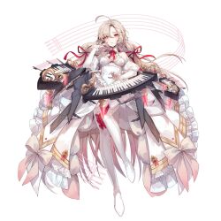 1girl ahoge artist_request bare_shoulders belt belt_buckle blush boots bow breasts bridal_gauntlets buckle circle circular_keyboard closed_mouth collar cross-laced_collar cross_hair_ornament dress dress_ribbon earrings elizabeth_(final_gear) final_gear fingernails floating floating_object footwear_bow frilled_dress frills full_body hair_ornament hair_over_one_eye hair_ribbon high_heel_boots high_heels highres instrument jewelry keyboard_(instrument) lace lace-trimmed_dress lace_trim long_hair long_sleeves low-tied_long_hair medium_breasts nail_polish neck_ribbon official_art pink_eyes puffy_sleeves red_bow red_ribbon ribbon rigging ring see-through_clothes see-through_sleeves simple_background sleeve_belt solo tachi-e teeth thigh_boots third-party_source transparent_background twintails very_long_hair white_belt white_collar white_nails white_ribbon white_sleeves