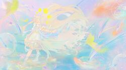 1girl child fairy highres lolita_fashion long_hair moon ocean original ruruchiin very_long_hair water white_hair