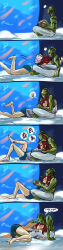 alien commander_shepard commander_shepard_(female) couple drell english_text frostmdl kiss mass_effect_(series) on_bed speech_bubble thane_krios tumblr tumblr_username water