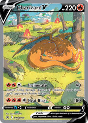 artist_name blue_sky branch card_(medium) character_name charizard closed_mouth cloud company_name copyright_name copyright_notice day dragon dragon_wings english_text fire flame-tipped_tail gen_1_pokemon grass katou_oswaldo leaf mountainous_horizon nintendo official_art outdoors pokemon pokemon_card pokemon_tcg rock sky tail third-party_source trading_card tree venusaur wings