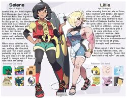 2girls aged_up alolan_form alolan_muk alolan_ninetales anchor antennae bat_(animal) beak bird black_hair black_skin blonde_hair clefable closed_mouth colored_skin comfey decidueye dhelmise english_text extra_mouth fangs feathers feet flower fox full_body gen_1_pokemon gen_2_pokemon gen_3_pokemon gen_7_pokemon granbull green_eyes green_shorts green_skin highres holding juno_son kettlebell legendary_pokemon lillie_(pokemon) lunala mawile mimikyu multicolored_skin multiple_girls muscular muscular_female nintendo open_mouth owl palossand pokemon pokemon_(creature) pokemon_sm red_eyes red_flower ribombee sand_castle sand_sculpture sandals seaweed selene_(pokemon) sharp_teeth ship&#039;s_wheel shirt short_hair short_sleeves shorts shortstack simple_background sleeveless sports_sandals standing surfboard teeth toes two-tone_skin white_background yellow_shirt