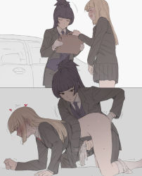 1futa 1girl all_fours anal_fingering black_hair black_skirt blonde_hair blunt_bangs blush bulge butler car clothes_lift cum cum_in_clothes erection erection_under_clothes fingering futa_with_female futanari futanari-sama_(mdf_an) futasub gloves handjob heart long_hair long_sleeves mdf_an motor_vehicle multiple_girls necktie open_mouth original panties panties_around_leg penis pleated_skirt prostate_milking purple_neckwear red_neckwear skirt skirt_lift smile socks sweat underwear white_gloves white_panties
