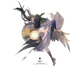 Rule 34 | 1girl, arm cannon, black hair, black socks, bow, breasts, brown shoes, cape, collared shirt, english text, feathered wings, floating hair, flying, frills, from side, green bow, green skirt, hair bow, hair over one eye, highres, large bow, long hair, looking at viewer, medium breasts, open mouth, puffy short sleeves, puffy sleeves, red eyes, reeh (yukuri130), reiuji utsuho, shirt, shoes, short sleeves, skirt, smile, socks, solo, starry sky print, third eye, touhou, touhou hisoutensoku, two-sided cape, two-sided fabric, weapon, white background, white cape, white shirt, wings