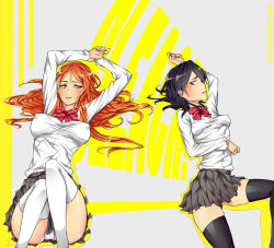 Rule 34 | bleach, covered erect nipples, highres, inoue orihime, kuchiki rukia, miniskirt, skirt