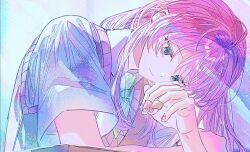 Rule 34 | 1girl, bandaid, bandaid on finger, bang dream!, bang dream! it&#039;s mygo!!!!!, blue eyes, brown sweater vest, chihaya anon, closed mouth, green necktie, haneoka school uniform, highres, nail polish, necktie, pink hair, pink nails, sanya (hwanmul), school uniform, shirt, simple background, solo, sweater vest, upper body, white background, white shirt