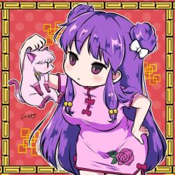1girl blush china_dress chinese_clothes double_bun dress hair_bun highres kanya_pyi long_hair purple_hair ranma_1/2 shampoo_(cat) shampoo_(ranma_1/2) simple_background solo
