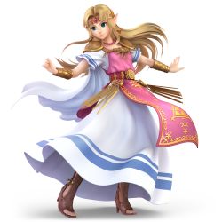 1girl 3d absurdres armor blonde_hair blue_eyes boots bracer circlet corrupted_metadata dress eyelashes feet female_focus full_body high_heels highres huge_filesize jewelry long_hair looking_to_the_side nintendo official_art pointy_ears princess_zelda sandals shoulder_armor smile solo standing super_smash_bros. the_legend_of_zelda the_legend_of_zelda:_a_link_between_worlds toeless_footwear toeless_legwear toes transparent_background