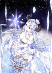 10s 1girl 218 :o armor bare_shoulders blue_flower blue_rose blurry blush breasts cleavage cross_hair_ornament crystal depth_of_field detached_sleeves draph dress elbow_gloves eyebrows eyelashes female_focus floating_hair flower from_above from_side fur_trim gem gloves granblue_fantasy hair_between_eyes hair_flower hair_ornament hat horns ice izmir large_breasts light_particles long_dress long_hair looking_at_viewer md5_mismatch mole mole_under_mouth own_hands_together pointy_ears resolution_mismatch rose silver_hair solo source_smaller very_long_hair white_dress white_gloves white_hat wrist_cuffs