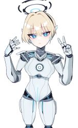 Rule 34 | 1girl, blonde hair, blue archive, blue eyes, blue halo, halo, highres, jamongssui, joints, looking at viewer, mechanical arms, mechanical legs, robot girl, robot joints, short hair, simple background, solo, toki (blue archive), white background