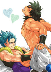 2boys abs ass back bare_back bare_pectorals bed_sheet black_hair black_vest blue_eyes blue_hair blue_sash blush broly_(dragon_ball_super) closed_mouth clothes_pull cross_scar crying crying_with_eyes_closed dark-skinned_male dark_skin dragon_ball dragon_ball_super dragon_ball_super_broly facial_scar from_behind gogeta hair_between_eyes hand_on_another&#039;s_ass hand_on_another&#039;s_hip hands_on_another&#039;s_knees head_back head_thrown_back heart implied_sex licking licking_lips looking_at_another loose_hair_strand lying male_focus medium_hair metamoran_vest multiple_boys muscular muscular_male nipples on_back open_mouth pants pants_pull partially_undressed pectorals purple_pants saliva sash scar scar_on_cheek scar_on_chest scar_on_face scar_on_stomach shoes short_hair sitting sitting_on_person sleeveless smile spiked_hair straddling sweat tongue tongue_out topless_male vest white_background white_pants white_shoes wristband yaoi